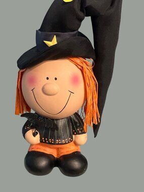 Halloween Witch Figurine With Black Hat Orange Hair By Magic Creations